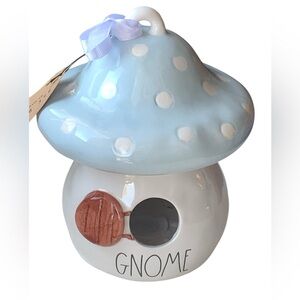 RAE DUNN New Polka Dot Mushroom Gnome House Bird Feeder Birdhouse Ceramic FIRM$
